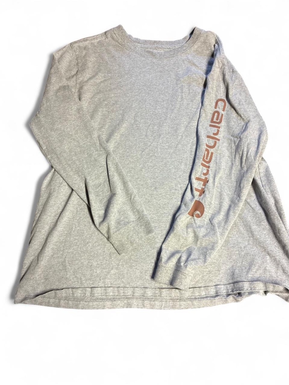 Carhartt Heather Gray Long Sleeve Tee with Brown Sleeve Logo